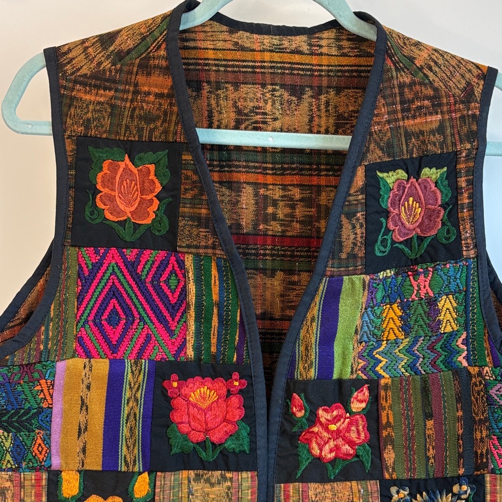 Colorful Handcrafted Patchwork Vest With Floral E… - image 5